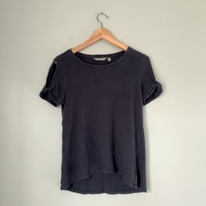 Athleta 100% Linen Twist Sleeve Navy Blue Tee Shirt